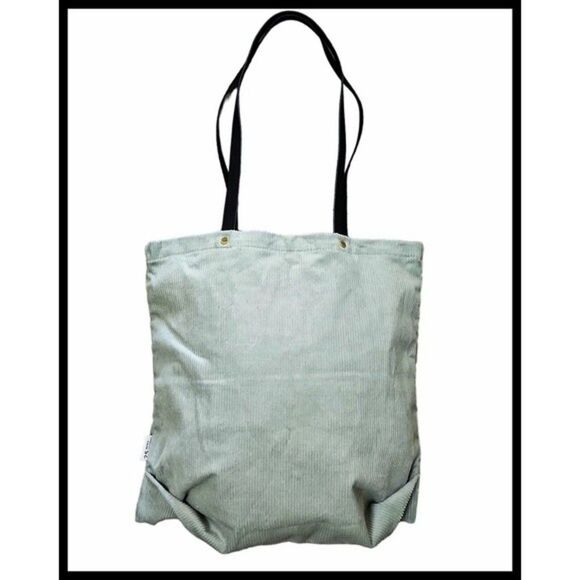 FEED Projects Tote Bag Mint Green Corduroy Black Leather Straps 25 Meals - Picture 1 of 7